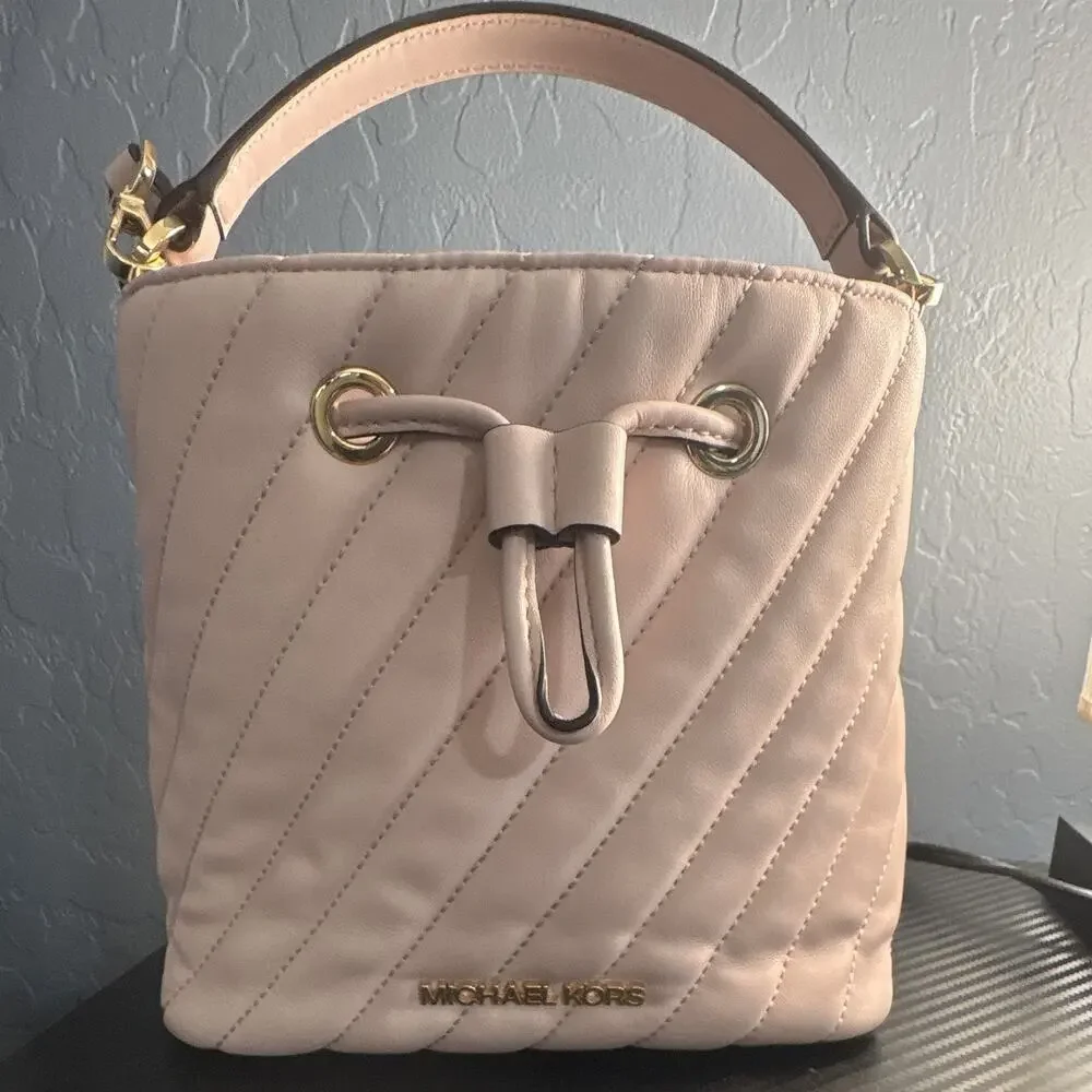Michael Kors Pink Drawstring Bucket Bag Small Top Handle Detachable Crossbody